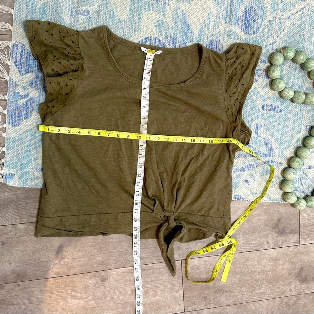 Jane + Delancey Olive Green Tie-Front Flutter Sleeve Cotton Top Women’s Sz XL - Picture 5 of 8